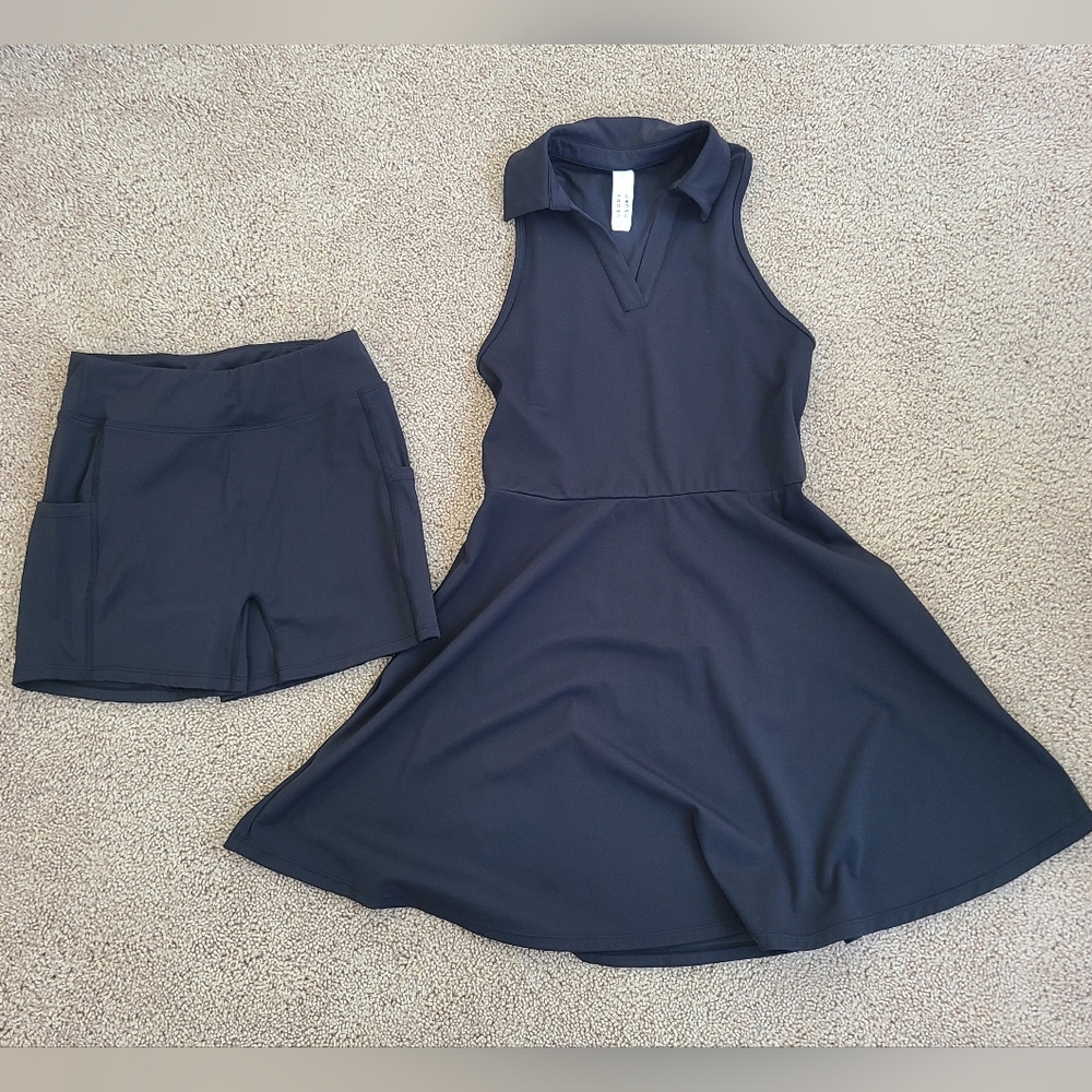 Everyday 2-in-1 Collared Sleeveless Mini Flare Activity DressBlack/S